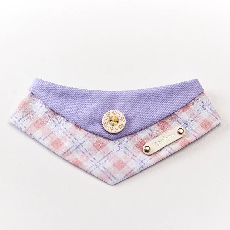 Chic Korean Plaid Pet Bandana - Stylish All-Season Plaid Triangle Scarf