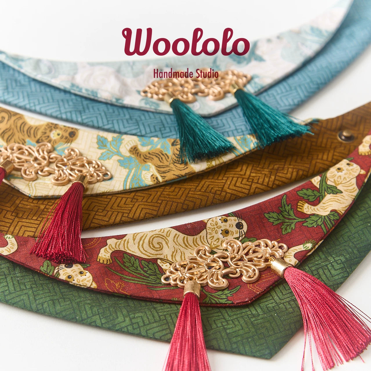 Modern Oriental Zen Cotton Pet Bandana - Minimalist Artisan Triangle Bib