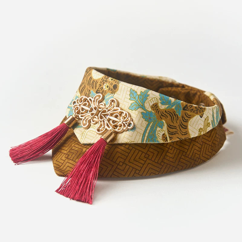 Modern Oriental Zen Cotton Pet Bandana - Minimalist Artisan Triangle Bib
