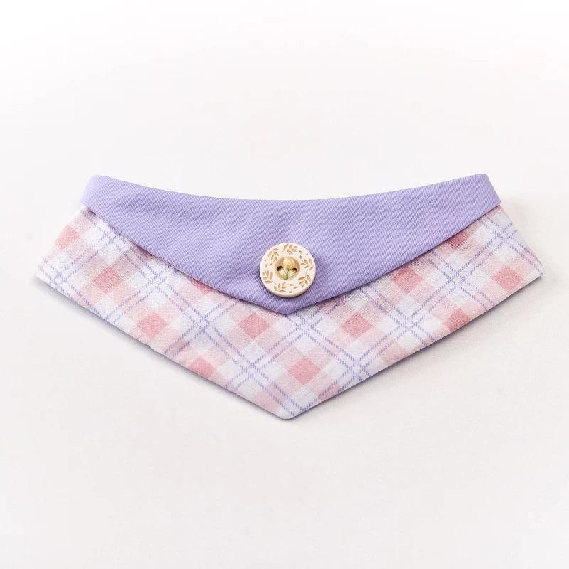 Chic Korean Plaid Pet Bandana - Stylish All-Season Plaid Triangle Scarf