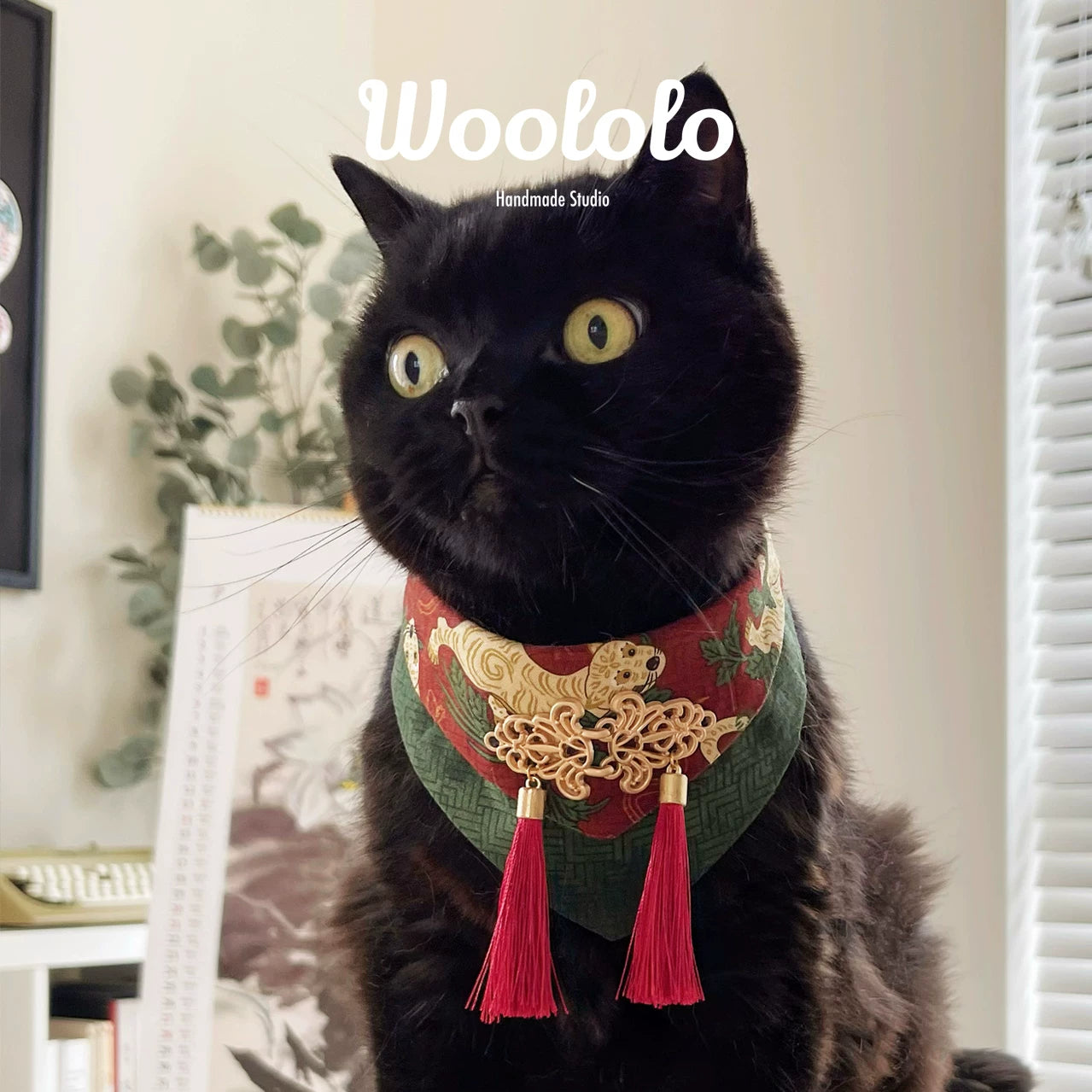 Modern Oriental Zen Cotton Pet Bandana - Minimalist Artisan Triangle Bib