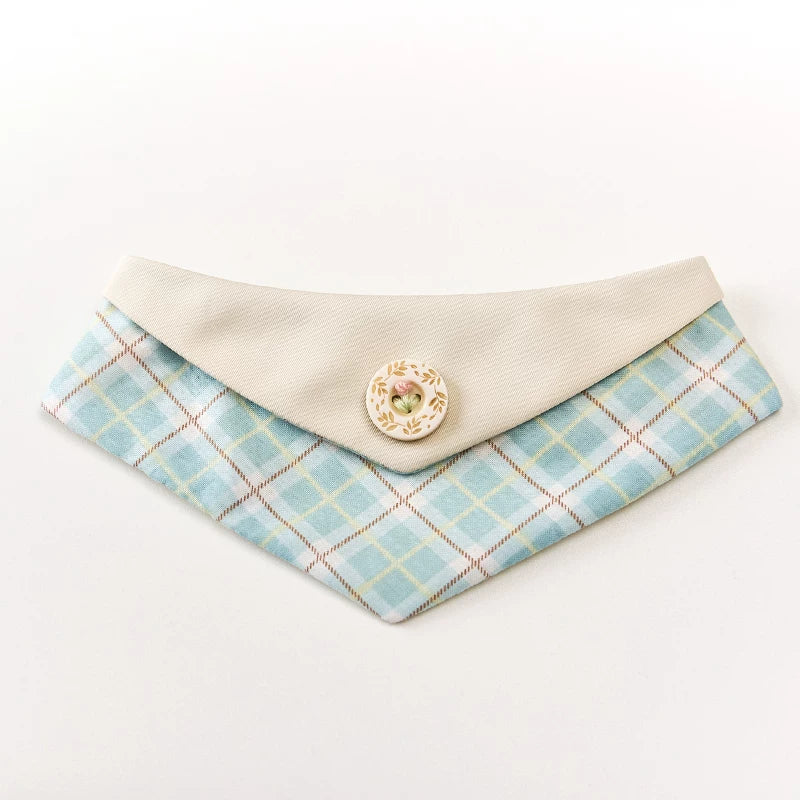 Chic Korean Plaid Pet Bandana - Stylish All-Season Plaid Triangle Scarf