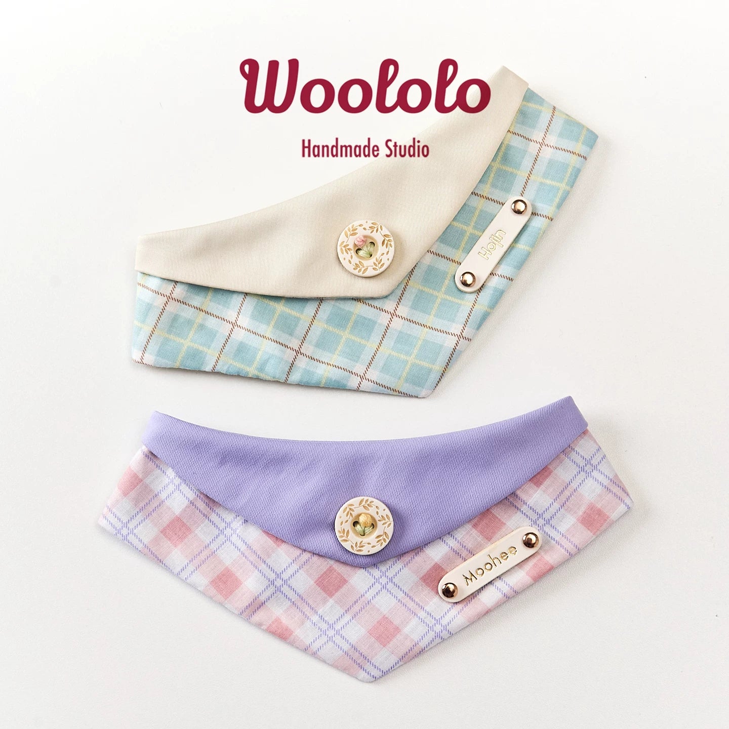 Chic Korean Plaid Pet Bandana - Stylish All-Season Plaid Triangle Scarf